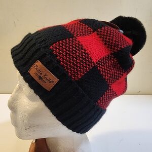 BRITT'S KNITs Buffalo Plaid Knit Beanie with Pom Nwt
